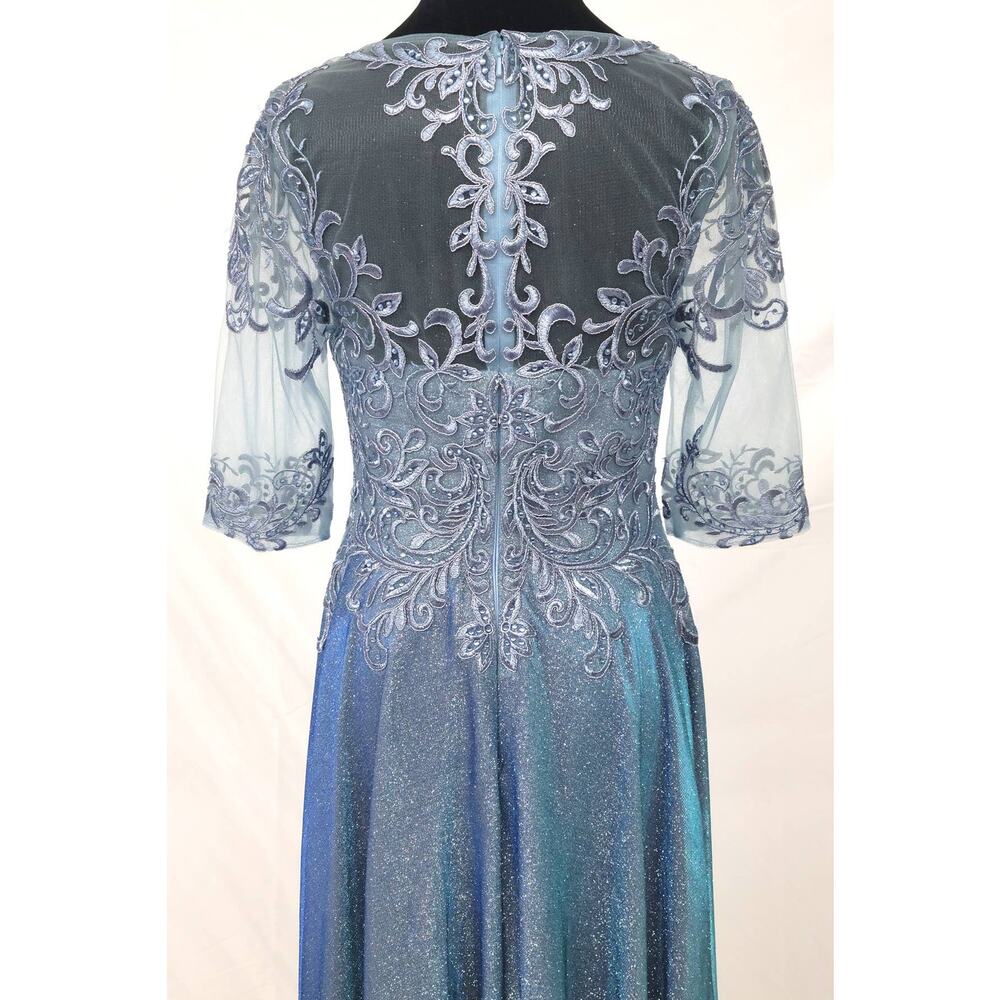 Chicas J006 Missy Maxi Dress Women L Blue Sparkly 3/4 Sleeve Formal Gown NWT - Picture 3 of 16